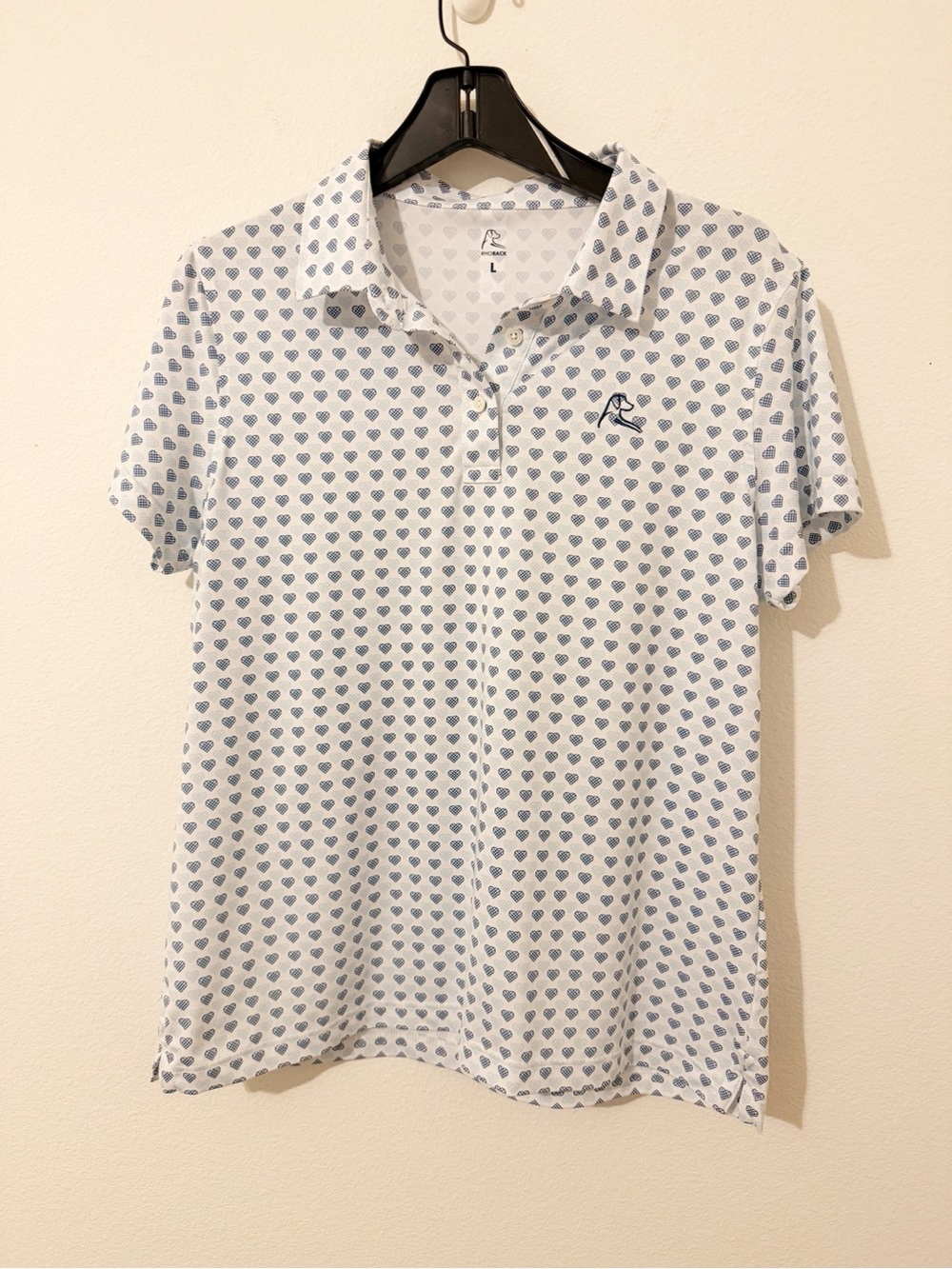 Rhoback Women’s Polo Heart Print White Blue Size Large L